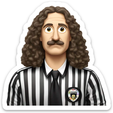 Weird Al Yankovic wearing a referee shirt and has a mustache, no wrinkles on face sticker