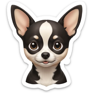 A black and white chihuahua emoji please with a thin white line on the center of head nose pointy sticker