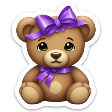 Teddy bear with purple ribbon bow sticker