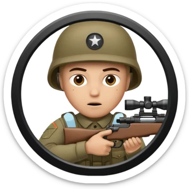 stealthy army soldier looking through the crosshair of his rifle  as seen from the side as he takes aim sticker