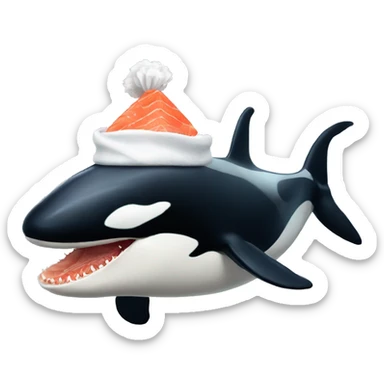 Killer whale with salmon hat sticker