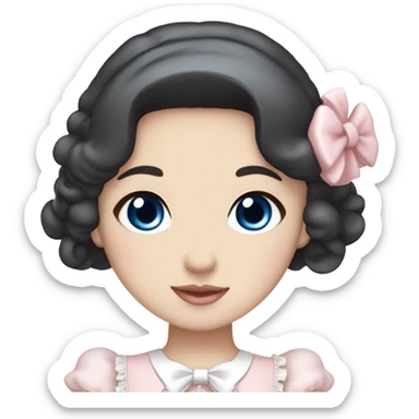 sweet lolita dark hair blue eyes white skin light pink dress sticker