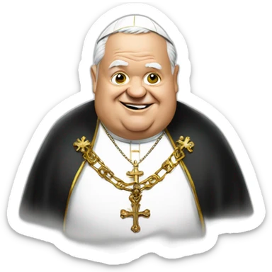 a fat and old pope wearing a metallica t-shirt sticker