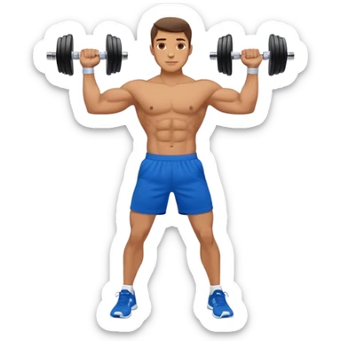 man with blue shorts doing side-lateral raise (T pose) with light dumbbells sticker