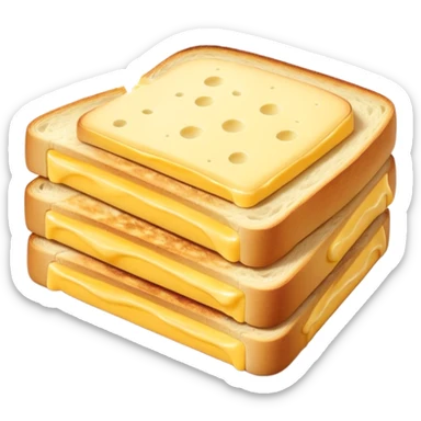 croque-monsieur cheese slices, one or two, thin, square, pale yellow, smooth glossy, rounded corners, supple, melt-friendly, slight layering or curled corner, no packaging, bread, or plate, no faces, clean 3D, soft shadows, transparent background, emoji scale sticker