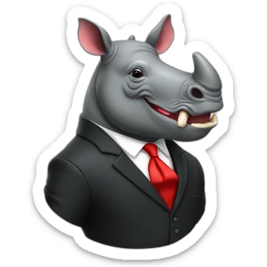 happy swag rhino wearing black suit with red tie sticker