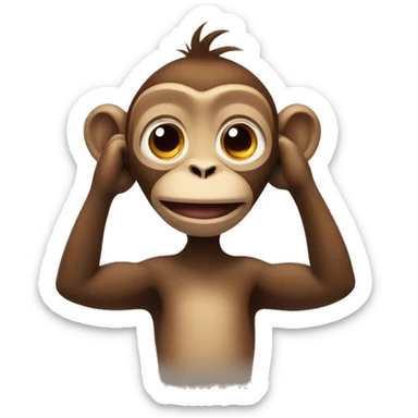 Monkey with a small side smile lifting his hands up like he doesn’t know  sticker