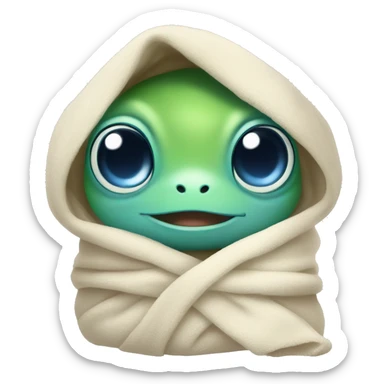 Baby frog with blue eyes wrapped in a towel sticker