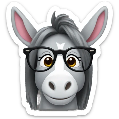 female donkey with glasses and long hair and lipstick sticker