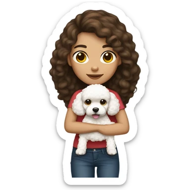 Brown hair Mexican girl holding a white poodle sticker