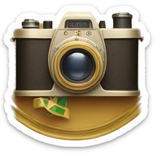 An Award with golden laurels left and right and a vintage film camera in the center sticker