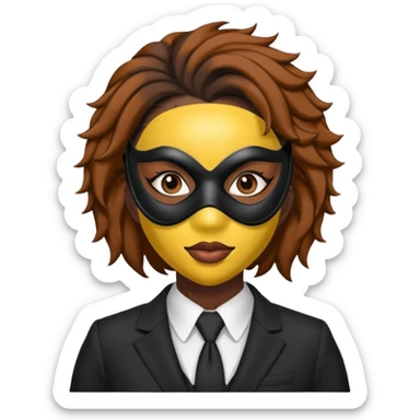 black woman in suit and mask sticker
