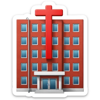 A hospital building with a large red +. In PNG format. sticker