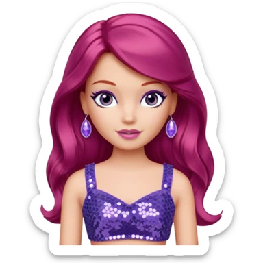 P.J. from Barbie & Friends with indigo eyes, long red hair, lilac sequin crop top sticker
