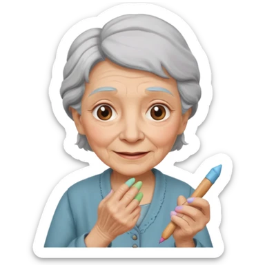 Kind Teacher – old woman, soft smile, holding chalk sticker