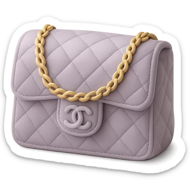 Chanel quilted purse cake in fondant cake art style, pastel lavender with gold chain, luxury style sticker
