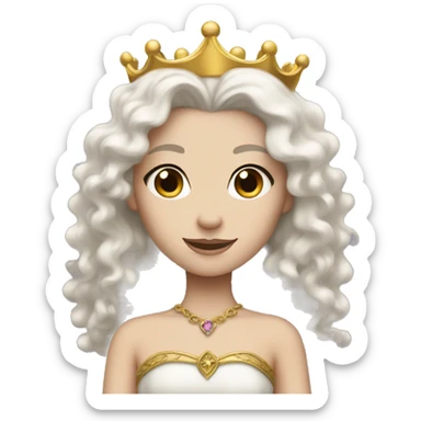 white-skinned princess whose hair is black and wavy and long with a golden crown  sticker