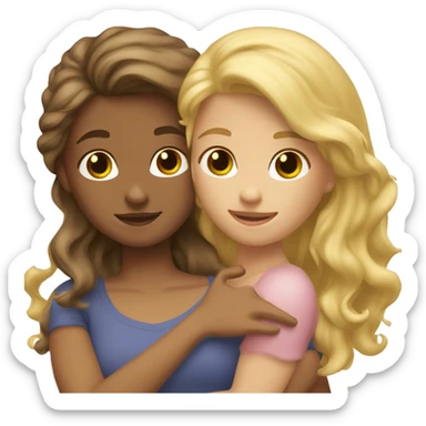 One girl withe brown wavy hair hugging another girl with blonde hair sticker