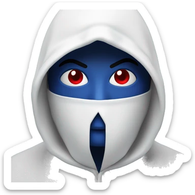 The logo shows a hooded figure split into blue and red halves with fierce eyes. Below is bold "GEPAI" text. Radiating lines add energy. For an emoji, focus on the hooded face and color split. sticker