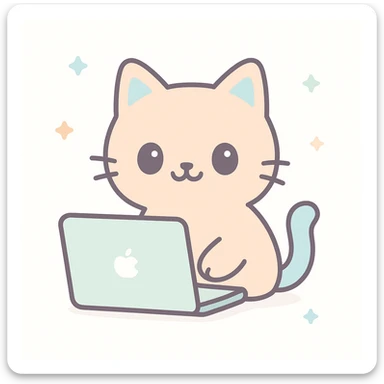 cute and creative cat working on a MacBook sticker