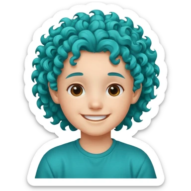 curly turqoise haired kid sticker