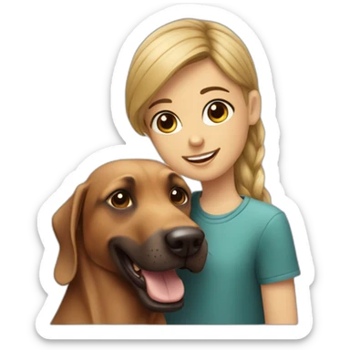 A boy with beard and with a beautiful girl playing with a boy Doberman dog sticker