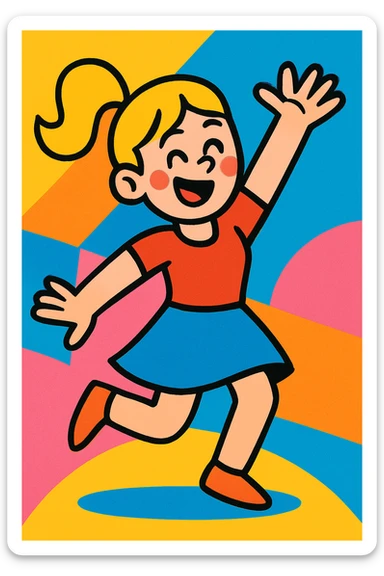 blond dancing girl, vibrant and joyful sticker