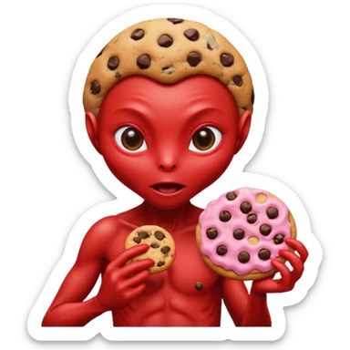 red alien eating cookie sticker