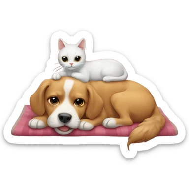 Cat on dog on blanket sticker
