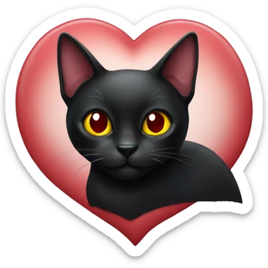 Black cat with dark red heart  sticker