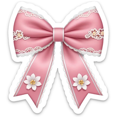 white sakura with a bow and lace border sticker