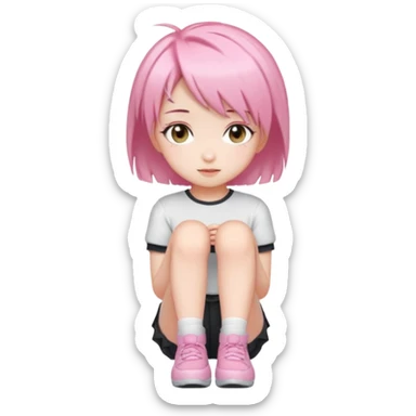 Cute white anime girl with short pink hair and pretty knee sticker