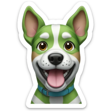 blue and green striped dog with tongue out smilinf sticker