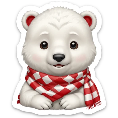 baby Polar Bear, smiling, wearing red Checkered Triangle scarf sticker