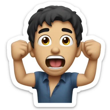 man with dark hair covers his ears and screams sticker