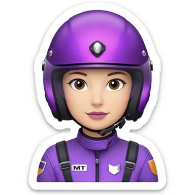 Créer un emoji avec une moto mt07 sport noir mate / violet iridescent très foncé, pare-brise de la moto violet. Avec une pilote dessus visière violet sombre visage caché . Avec fond arrière violet en arrière plan. sticker