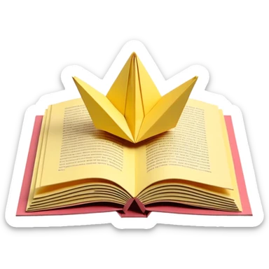 3D render of Pop-Up Book entirely of folded origami paper, sharp creases, cardboard texture, matte finish, visible paper grain, craft aesthetic,emoji style, isolated on white background --v 6.0 sticker