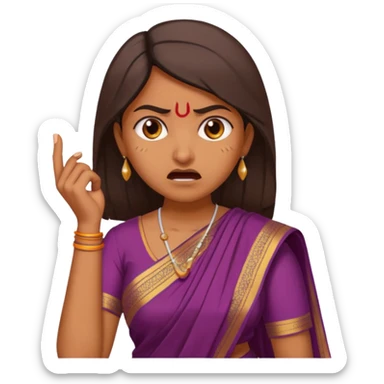 generate an indian female teacher calling. looking mad. Dressed in a saree sticker