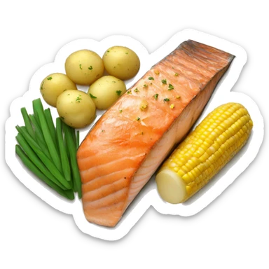 baked Salmon with little potatoes and corn on the cob sticker