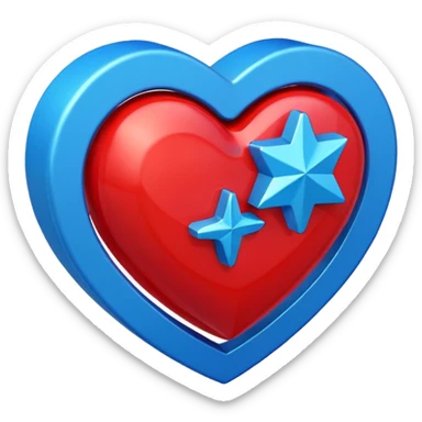 A blocky geometric red 3D heart with a bright blue star inside sticker