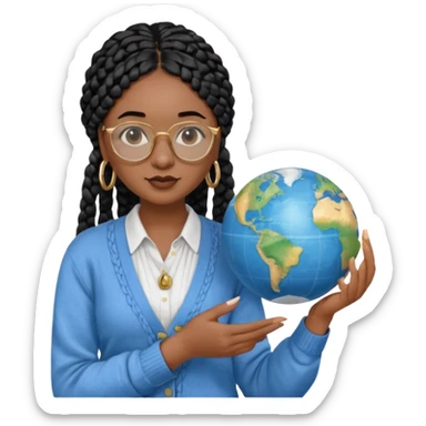 a-young-woman-wearing-fine-gold-round-glasses-and-black-hair-in-several-box-braids,-she-has-light-black-skin,-and-she's-wearing-a-white-shirt-with-an-blue-cardigan-on-top.-she's-holding-a-globe-in-one-hand.png sticker