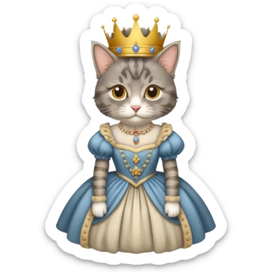 Fluffy grey and tan tabby maincoon cat dressed like the queen of England sticker