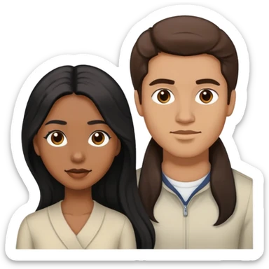 Man with light skin, brown hair and light skin with a  woman with long  black hair and brown skin sticker