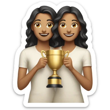 2 Latina sisters holding a gold trophy together sticker