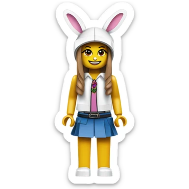 Lego toy girl whole body with rabbit hat  sticker