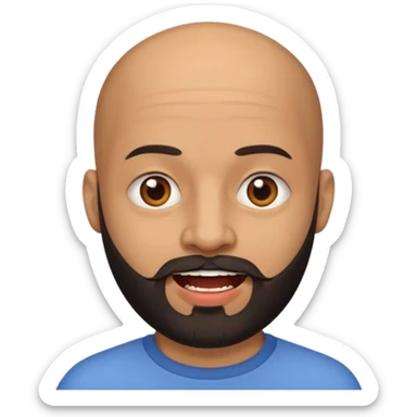 Bald man with black beard and tooth gap sticker