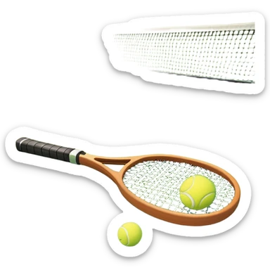 A tennis racket resting on the green grass of a tennis court, with a tennis ball placed nearby and the net stretching across the court. The background captures the fresh, open atmosphere of a traditional grass court, emphasizing the elegance and precision of the sport. sticker