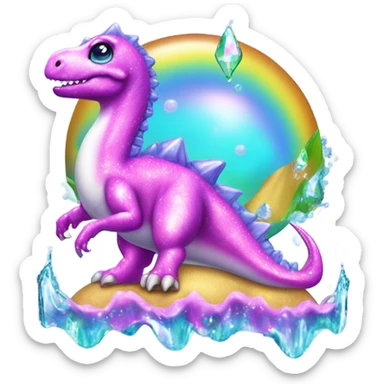 Lisa frank glitter pretty water dinosaur with fins and pearls sticker