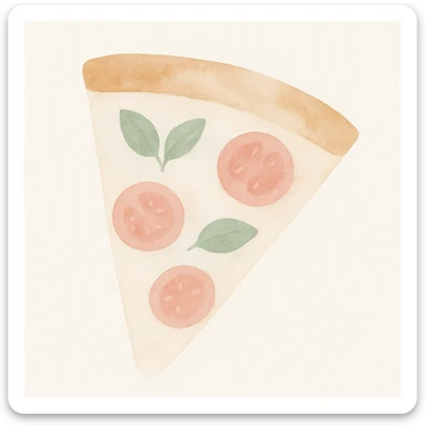 Pizza slice in watercolor style with white, green, and pink pastel tones sticker