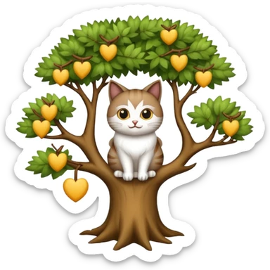 crea un gato con alas de búho con pelaje color cafe y blanco y que este en la rama de un árbol sticker